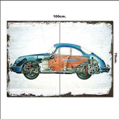 Ahşap Tablo Porsche 356 Eskitme 70*100Cm