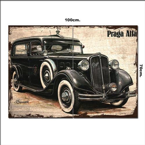 Ahşap Tablo Praga Alfa Otomobil Desenli 70*100Cm