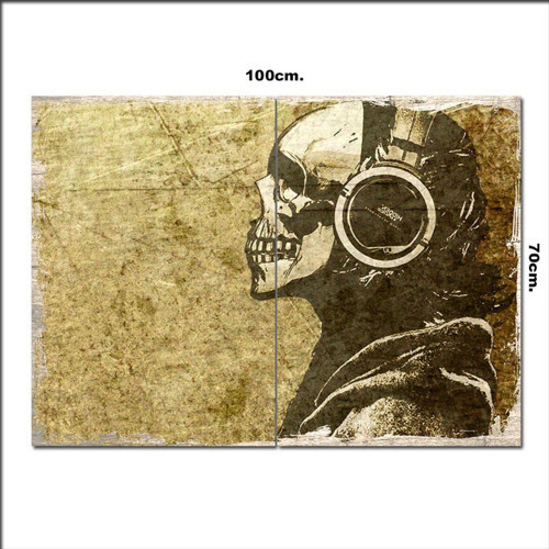 Ahşap Tablo Müzik Dinleyen Kurukafa 70*100Cm