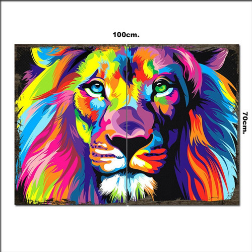 Ahşap Tablo Renkli Aslan 70*100Cm