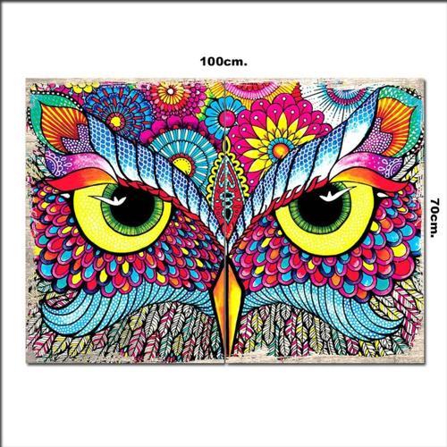 Ahşap Tablo Renkli Baykuş Gözü 70*100Cm