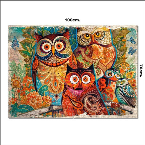 Ahşap Tablo Renkli Baykuşlar Şekilli 70*100Cm