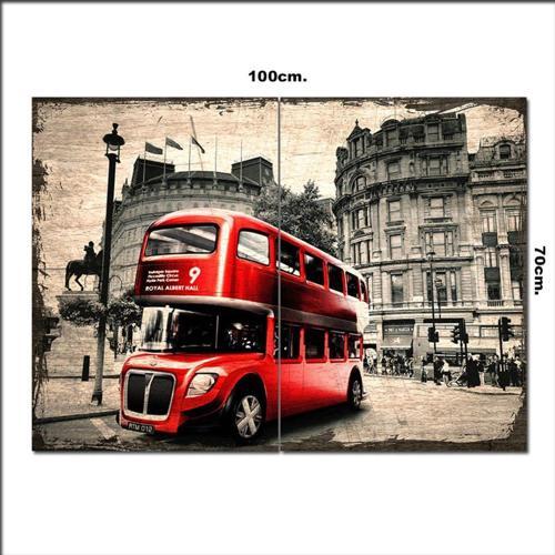 Ahşap Tablo Londra Sembolü Otobüs Baskılı 70*100Cm
