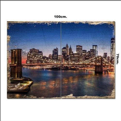 Ahşap Tablo New York Şehir Manzara 70*100Cm