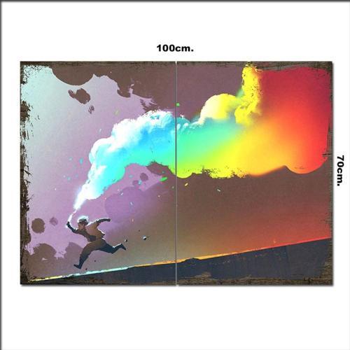 Ahşap Tablo Renkli Meşale 70*100Cm