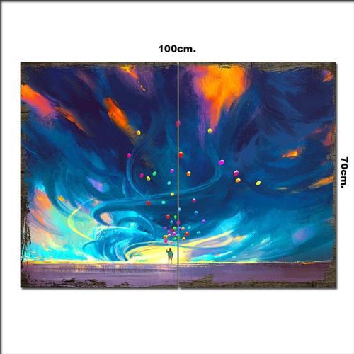 Ahşap Tablo Renkli Uçan Balonlar 70*100Cm