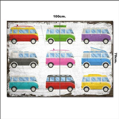 Ahşap Tablo Renkli Volkswagenlar 70*100Cm