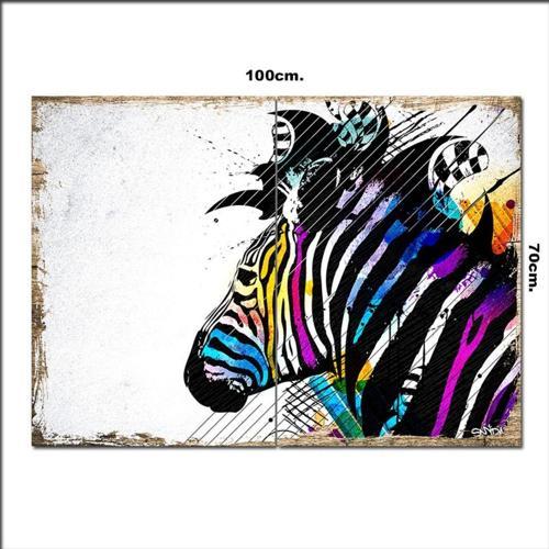 Ahşap Tablo Renkli Zebra 70*100Cm