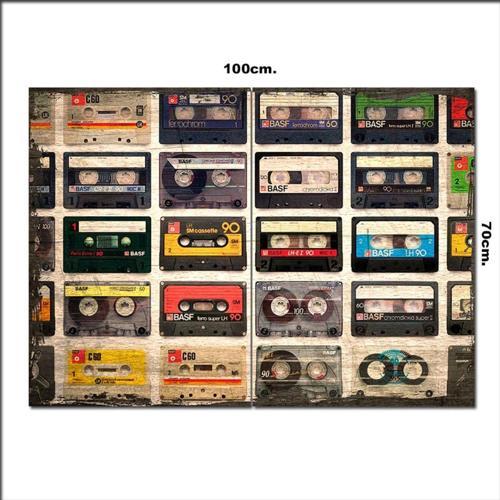 Ahşap Tablo Nostaljik Müzik Kasetler Baskılı 70*100Cm