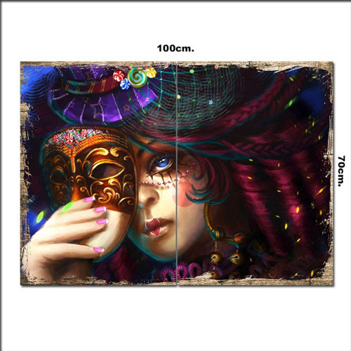 Ahşap Tablo Maskeli Kız 70*100Cm