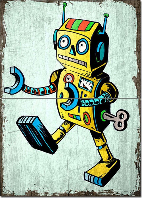 Ahşap Tablo Retro Robot Toy Dekoratif Ahşap Tablo