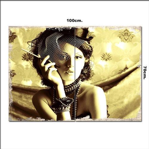 Ahşap Tablo Retro Sigara İçen Kız 70*100Cm