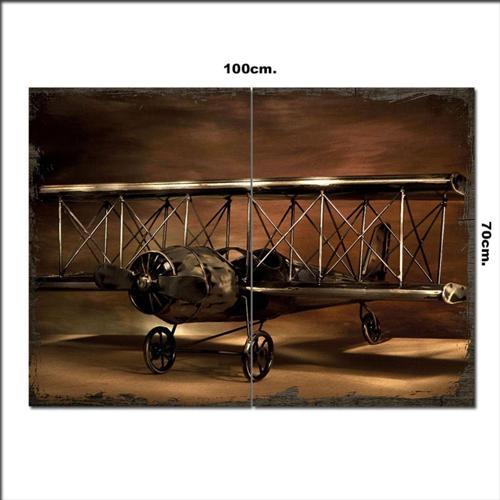 Ahşap Tablo Retro Uçak Görseli 70*100Cm