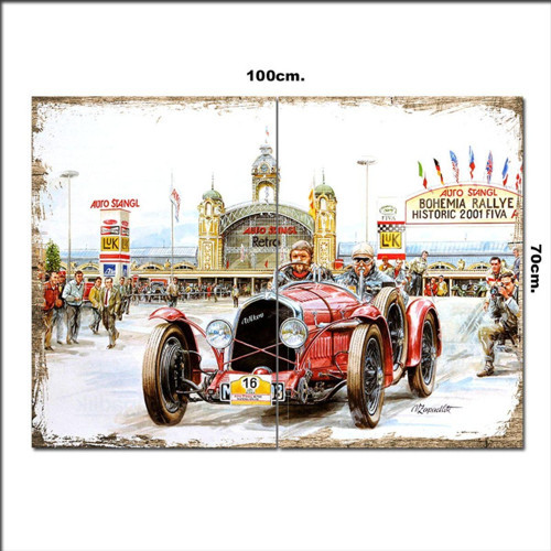 Ahşap Tablo Retro Yarış Arabası 70*100Cm