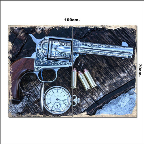 Ahşap Tablo Revolver Silah 70*100Cm