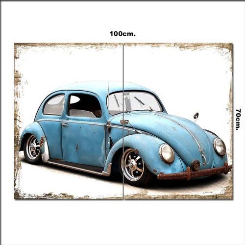 Ahşap Tablo Mavi Paslı Volkswagen 70*100Cm