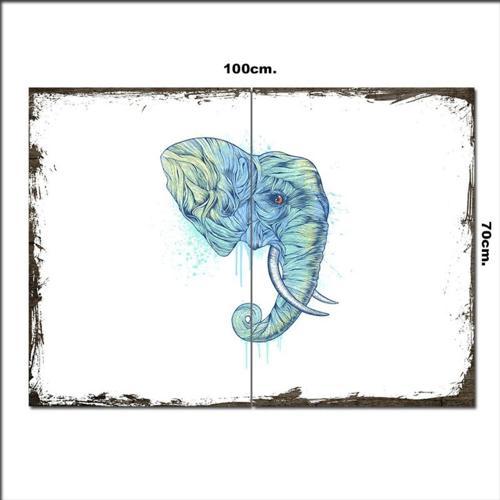 Ahşap Tablo Mavi Renk Fil Başı 70*100Cm