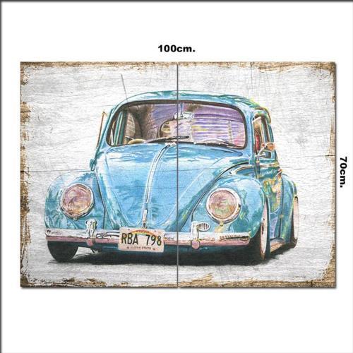 Ahşap Tablo Mavi Volkswagen 70*100Cm