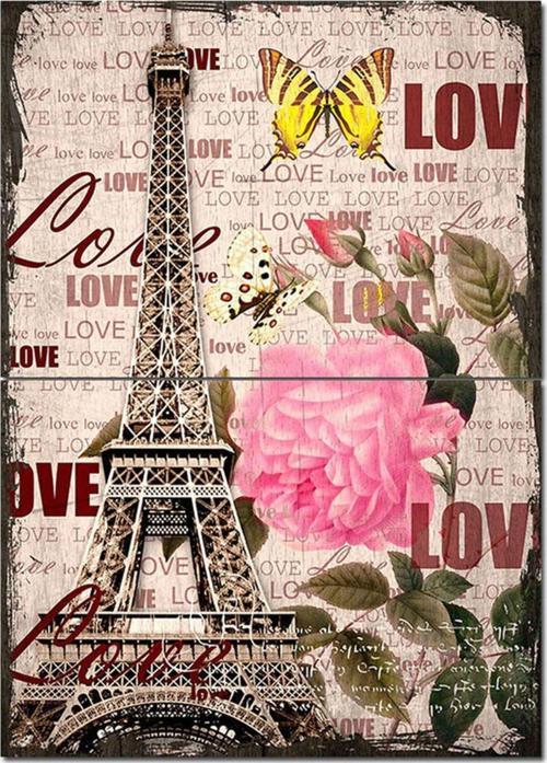 Ahşap Tablo Saat Kulesi Gül Kelebek Love Art Mdf Poster