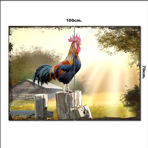 Ahşap Tablo Sabah Horozu İş Başında Baskılı 70*100Cm