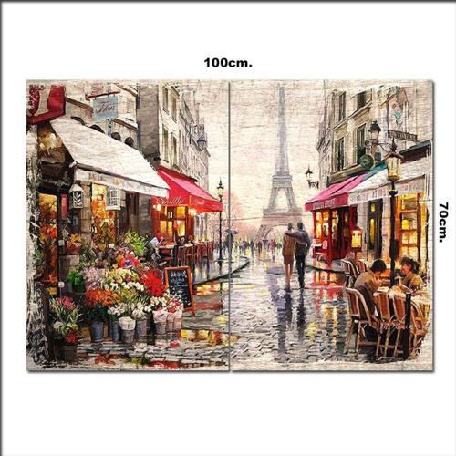 Ahşap Tablo Paris Ve Eyfel Kulesi Görseli 70*100Cm