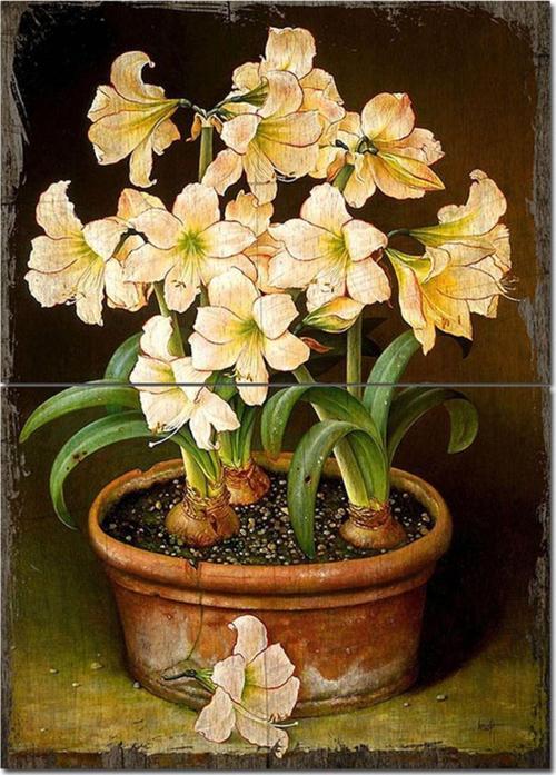 Ahşap Tablo Saksıda Doğanlı Çiçekler Hediyelik Mdf Tablo