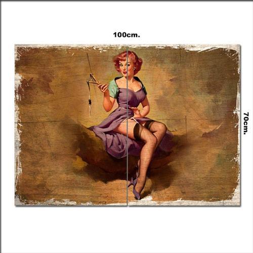 Ahşap Tablo Sapanlı Gil Elvgren Şekilli 70*100Cm