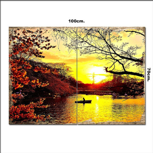 Ahşap Tablo Sarı Göl Manzara 70*100Cm