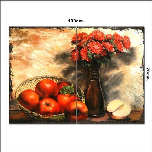 Ahşap Tablo Sepette Elma Ve Papatyalar Tarz 70*100Cm