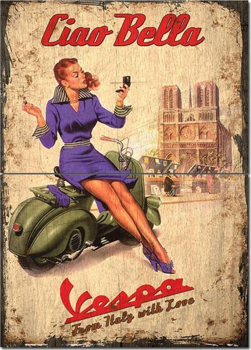 Ahşap Tablo Sevgi İle Yapılan Vespa Afiş Modern Mdf Tablo