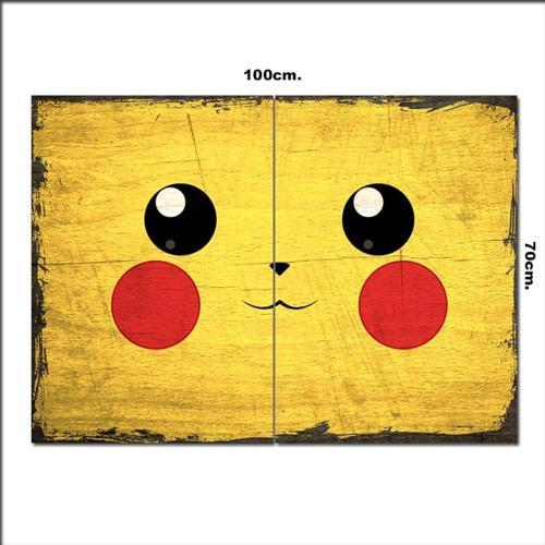 Ahşap Tablo Pokemon Pikachu Yüzü Desenli 70*100Cm
