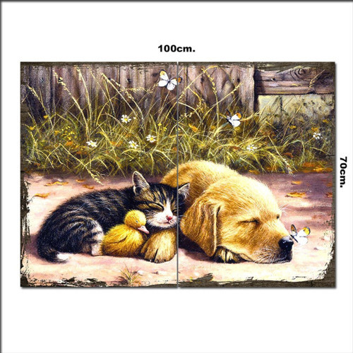 Ahşap Tablo Sevimli Hayvanlar 70*100Cm