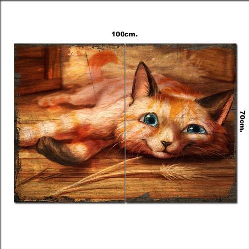 Ahşap Tablo Sevimli Kedi Baskılı 70*100Cm