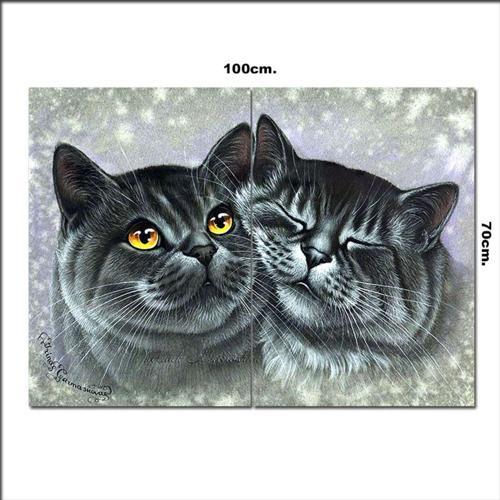 Ahşap Tablo Sevimli Kediler Eskitme 70*100Cm