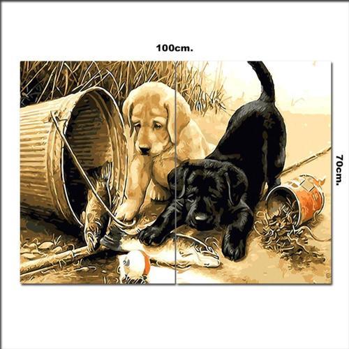 Ahşap Tablo Sevimli Köpekler Ve Balık Avı Tarz 70*100Cm