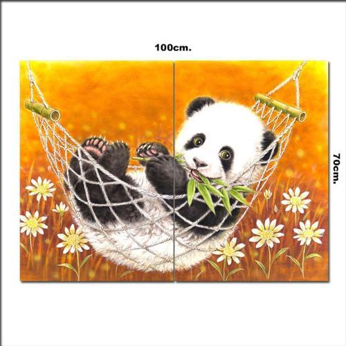 Ahşap Tablo Sevimli Panda Ve Hamak Keyfi Tarz 70*100Cm