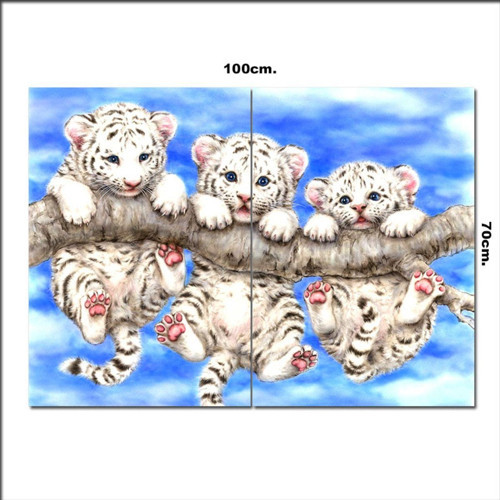 Ahşap Tablo Sevimli Yavru Kaplanlar Baskılı 70*100Cm