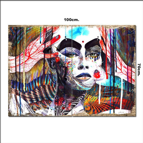 Ahşap Tablo Tribal Boyalı Yüz 70*100Cm