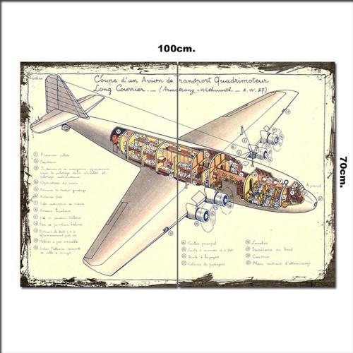 Ahşap Tablo Yolcu Uçak Planı 70*100Cm