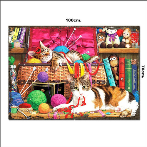 Ahşap Tablo Yün Ve Kediler 70*100Cm