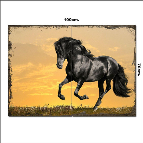 Ahşap Tablo Siyah At 70*100Cm