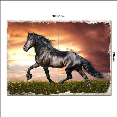 Ahşap Tablo Siyah At 70*100Cm