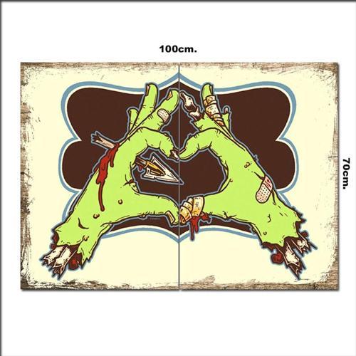 Ahşap Tablo Zombie Ve Kalp 70*100Cm