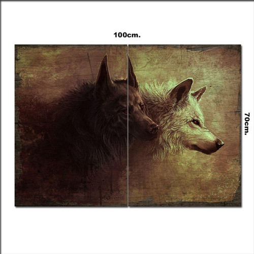 Ahşap Tablo Siyah Beyaz Kurtlar Şekilli 70*100Cm