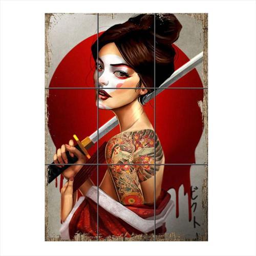 Samuray Kadın Temalı 9 Parça Puzzle Tablo