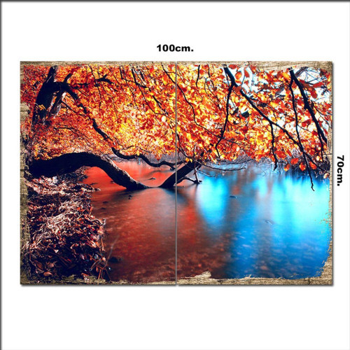 Ahşap Tablo Sonbahar Ağaç Ve Göl 70*100Cm