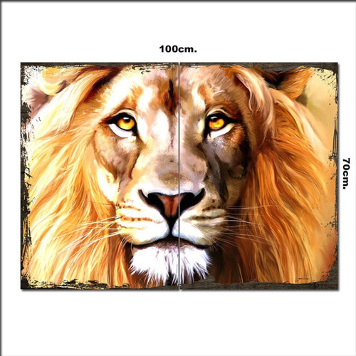 Ahşap Tablo Üzgün Aslan Tarz 70*100Cm
