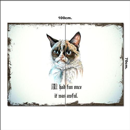 Ahşap Tablo Üzgün Kedi 70*100Cm