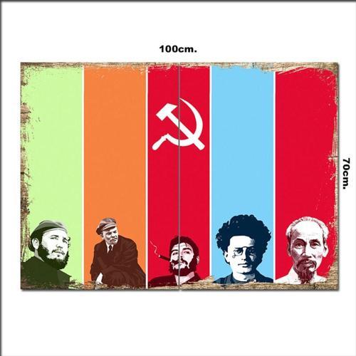 Ahşap Tablo Sosyalizm İle Komünizm 70*100Cm