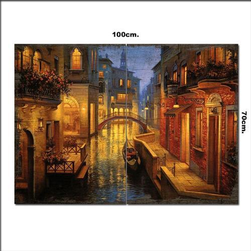 Ahşap Tablo Venedik Gondol Sefası Desenli 70*100Cm
